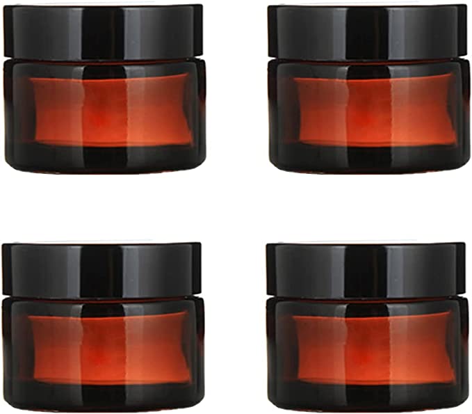 4pcs 1oz 30ml Empty Amber Glass Straight Sided Jar Cosmetic Containers Jars Plastic Black Lid