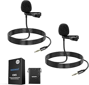 Neewer Lavalier Lapel Microphone (2 Pack), Omnidirectional Condenser Wired Clip On Lav Mic for Stage YouTube Live Streaming Compatible with Rode Wireless GO II 2 DJI Wireless Mic Transmitter, CM5