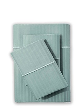 500 Thread Count 100% Cotton Sheet Set, Stripe Sheets, Soft Sateen Weave,Full Sheets, Deep Pockets,Hotel Collection,Luxury Bedding-Bestseller- Super Sale 100% Cotton, Green by Feather & Stitch