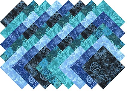 Blue Printed Batik Collection 40 Precut 5-inch Quilting Fabric Charm Squares