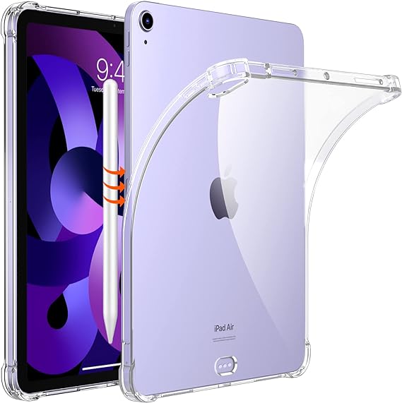 MoKo Case Fit iPad Air 5th/4th Generation 2022/2020 10.9 Inch, [2nd Gen Apple Pencil Charge & Touch ID Supported] Soft TPU Protective Reinforced Corner, Anti-Scratch Ultra Clear Tablet Cover, Clear