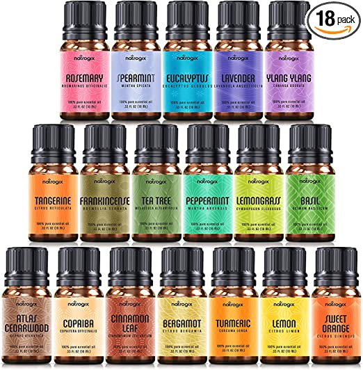 Natrogix Aromatherapy Essential Oils Set, Top 18 100% Pure Essential Oils Kit for Diffusers, Home Care, Candle Making, Fragrance, Aromatherapy, Humidifiers, Gifts(18 Pack, 10ML), Made in USA