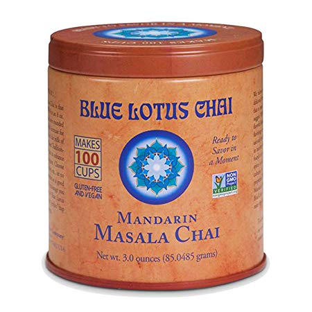 Blue Lotus Chai - Mandarin Flavor Masala Chai - Makes 100 Cups - 3 Ounce Masala Spiced Chai Powder with Organic Spices - Instant Indian Tea No Steeping - No Gluten