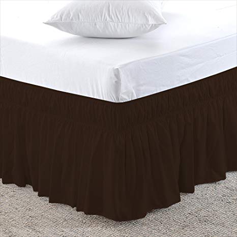 Chocolate, Cal- King Size 18 inch Drop - Wrap Around Elastic Bed Skirt - Poly Cotton - Easy On/Easy Off Dust Ruffled Bed Skirts Soft & Wrinkle Free Bed Skirt.