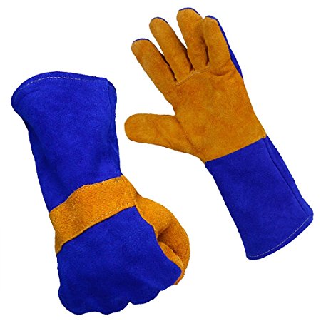 Vastar Welding Gloves, Blue and Yellow, 14-Inch, For Mig, Tig Welders, BBQ, Gardening, Camping, Stove, Fireplace and More