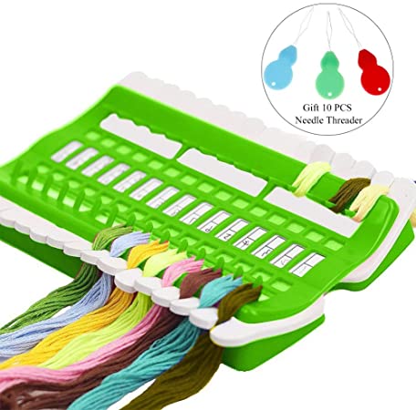 AhlsenL Embroidery Floss Organizer Kit - 30 Positions Embroidery Thread Organizer with Needle Threaders Sewing Needles Pins Holder Multi-Function Craft DIY Reusable Sewing Accessory (Green)