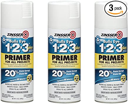 Zinsser 272479A3 Bulls Eye 1-2-3 Plus Primer Spray, 3 Pack, White, 3 Count