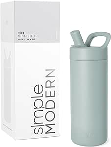 Simple Modern Kids Water Bottle with Straw lid | Insulated Stainless Steel Thermos | Reusable Water Bottles for Girls, School & Sports | Leak Proof & BPA Free | Mesa Collection | 16oz, Sea Glass Sage