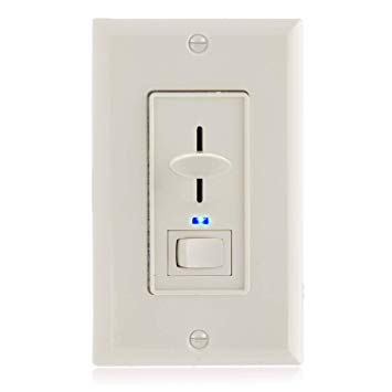 Maxxima 3-Way/Single Pole Dimmer Electrical Light Switch With Blue Indicator Light 600 Watt max, LED Compatible, Wall Plate Included, Almond