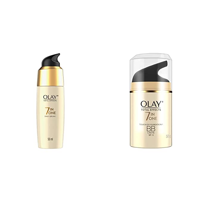 Olay Serum Total Effects 7 in 1, Anti-Ageing Smoothing Serum, 50 ml And Olay Day Cream Total Effects 7 in 1 BB Cream SPF 15, 50g