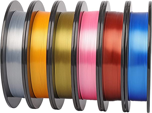 3Dgenius 6 in 1 Shiny Silk PLA 3D Printer Filament Bundle 1.75mm 3D Printer Filament Silk PLA Filament 1.75mm 3D Printing Material Metallic Multicolor 500g x 6 Spools, Dimensional Accuracy  /- 0.03 mm