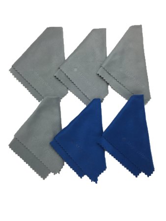 Microfiber Cloth Screen Cleaner - Perfect Cleaning Cloth for Computers, Tablets, Cellphones, Camera Lenses, Eye Glasses and All Other Delicate Surfaces. (6" X 7", 4-Grey, 2-Blue)