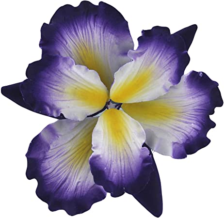 Global Sugar Art Dutch Iris Sugar Cake Flowers Purple with Yellow Center, 1 Count by Chef Alan Tetreault