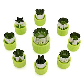 ONUPGO Vegetable Cutters Shapes Set - Cookie Cutters Fruit Mold Cheese Presses Stamps for Kids Shaped Treats Food Making Cute Cutouts for Customizing (9 Pack)