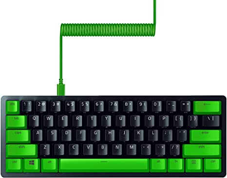 Razer Huntsman Mini 60% Gaming Keyboard + PBT Keycap + Coiled Cable Upgrade Set Bundle: Classic Black/Liner Optical - Razer Green