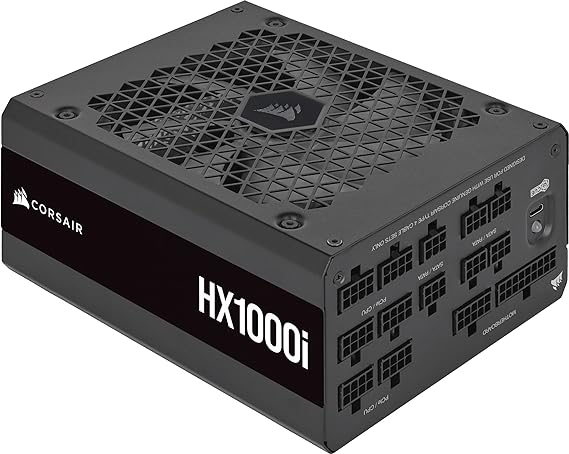 Corsair HX1000i Fully Modular Ultra-Low Noise ATX Power Supply - ATX 3.0 & PCIe 5.0 Compliant - Fluid Dynamic Bearing Fan - CORSAIR iCUE Software Compatible - 80 PLUS Platinum Efficiency - Black