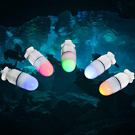 ORCATORCH 5pcs Mini Torpedo Signal Lights 5 Colors Night Dive Strobe Beacon for 150m Underwater Diving