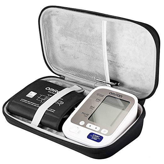 BOVKE EVA Hard Travel Carrying Case for Omron BP742N 5 Series Upper Arm Blood Pressure Monitor with Cuff that fits Standard and Large Arms, Black