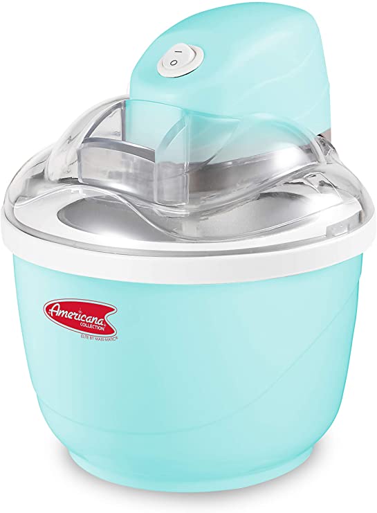 Maxi-Matic EIM-520, Automatic Easy Homemade Electric Maker, Ingredient Chute, On/Off Switch, No Salt Needed, Creamy Ice Cream, Gelato, Frozen Yogurt, or Sorbet, 1 Quart, Blue