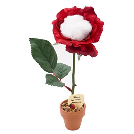 JustPaperRoses ® Desk Rose 2nd Anniversary Gift, Potted Cotton Rose, Just Paper Roses