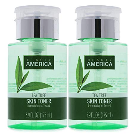 Beauty America Tea Tree Facial Toner, No-Leak, Push-Top Pump, 2 x 5.9 oz