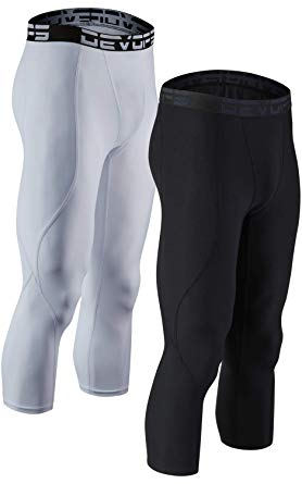 DEVOPS Men's 3/4 (2 Pack) Compression Cool Dry Tights Baselayer Running Active Leggings Pants