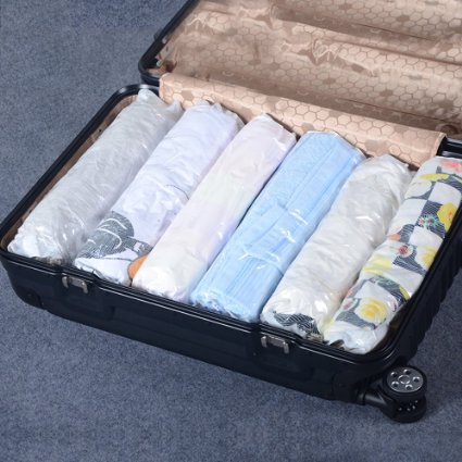 12-count Space Saver Roll-up Compression Bags (No Vacuum Needed) for Travel & Home Storage, #1 Luggage Companion for Packing Clothes
