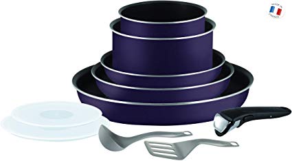 Tefal Ingenio Set of Frying Pans and Saucepans, Aluminium, blackcurrant, 10 pièces (Not compatible for induction)