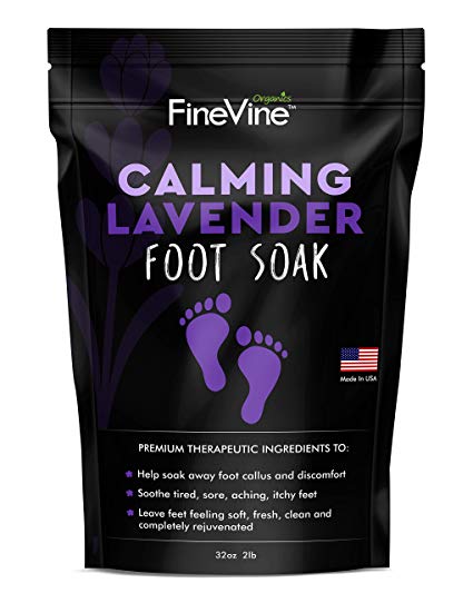 Calming Lavender Foot Soak with Epsom Salt, Made in USA, Antifungal Foot Soak Soothes Sore Tired Feet, Athletes Foot, Stubborn Foot Odor, Softens Calluses & Helps Treat Toenail Fungus, 32 oz (2 lbs)