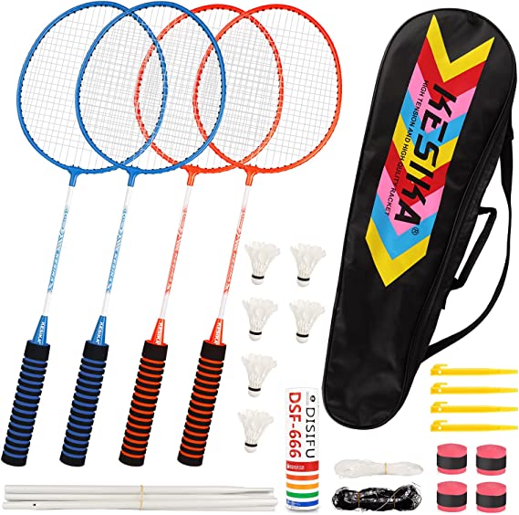 HDDA Professional Badminton Rackets Lightweight Badminton Racquets Set for Adult and Children, Badminton Rackets with 6 Shuttlecocks, Overgrips and Carry Bag
