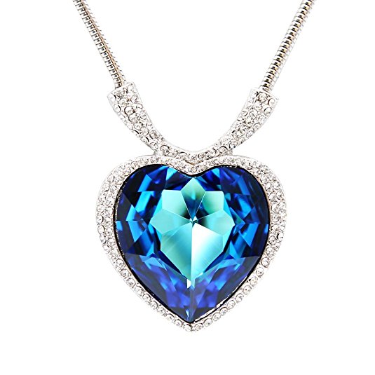MAGGEI Heart of the Ocean Pendant Necklace Made with Heart Shape Blue Swarovski Elements Blue Crsytal