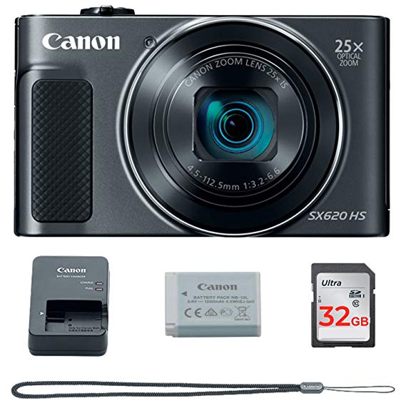 Canon PowerShot SX620 Digital Camera w/25x Optical Zoom - Wi-Fi & NFC Enabled (Black) - Memory Card Bundle (Camera   32GB Memory Card)