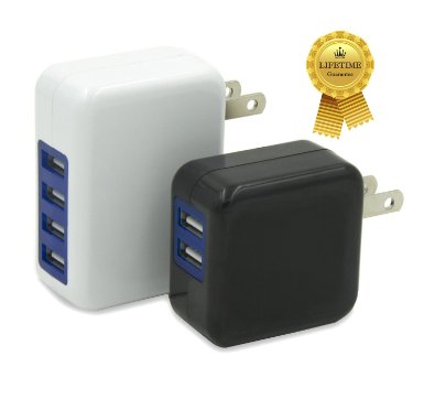 USB Wall Charger OKRAY 2 Pack 4-Port 16W 32A White and Dual Port 12W 25A Black Portable Wall Travel USB Charger Power with Foldable Plug for Android Samsung iPhone HTC LG Nokia Nexus