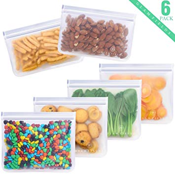 Reusable Sandwich Bags - 6pack reusable food storage bags - Glamfields BPA Free Leak-proof Snacks Bags for kids Adult Lunch | Freezer | Fruit | Travel - FDA Certified