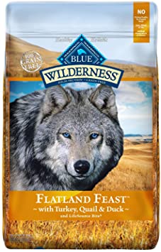 Blue Buffalo Wilderness Flatland Feast High Protein Grain Free, Natural Dry Dog Food with Turkey, Quail & Duck