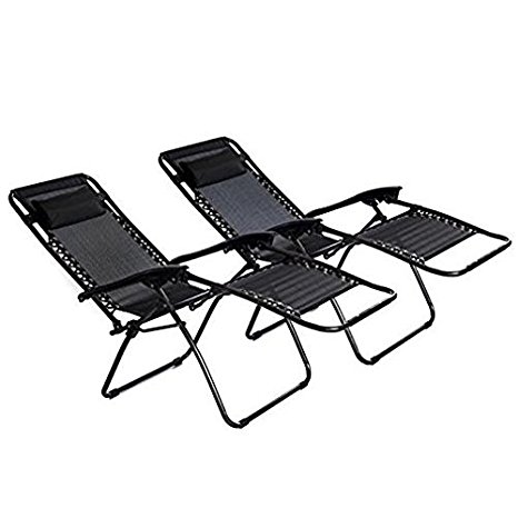 2x Oypla Folding Reclining Garden Deck Chair Sun Lounger Zero Gravity