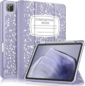 Fintie SlimShell Case for iPad Pro 11-inch (4th / 3rd Generation) 2022/2021 - Soft Flexible TPU Stand Back Cover with Pencil Holder, Also Fit iPad Pro 11" 2nd / 1st Gen, Composition Book Lilac