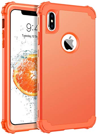 BENTOBEN Case for iPhone Xs Max, 3 in 1 Hybrid Hard PC Soft Rubber Heavy Duty Rugged Bumper Shockproof Anti Slip Full-Body Protective Phone Cover for iPhone Xs Max, Coral Orange