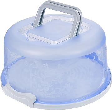 DOITOOL Plastic Cake Carrier with Collapsible Handle for 8inch Cake, Portable Round Cake Container for Transport, Cake Keeper with Cover and Latch for Cakes, Pies, Cupcakes, Muffins Dessert (Blue)