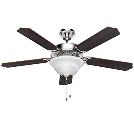 LE 52 Inch Indoor Ceiling Fan Light Fixture, 5 Wooden Brown Blades Reversible Classic Light Bowl Kit For Winter Summer Both Use UL Listed Home Hotel House Bedroom Dinning Hall Lobby