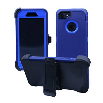 iPhone 7 / iPhone 8 Cover | 2-in-1 Screen Protector & Holster Case | Full Body Military Grade Edge-to-Edge Protection with carrying belt clip | Drop Proof Shockproof Dustproof | Navy Blue / Blue