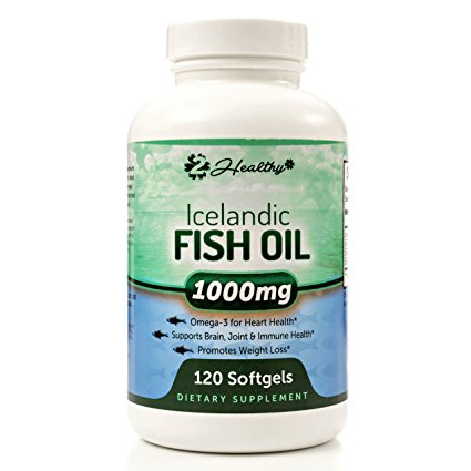 Icelandic Fish Oil Omega 3 Supplements, 1200mg Omega-3 Fatty Acids, 600mg EPA, 400mg DHA - 120 Burpless Gelcaps Pills