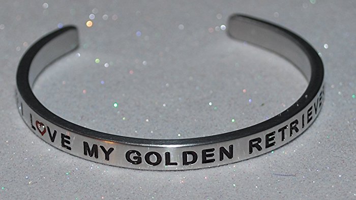 I Love My Golden Retriever / Engraved, Hand Made and Polished Bracelet with Free Satin Gift Bag