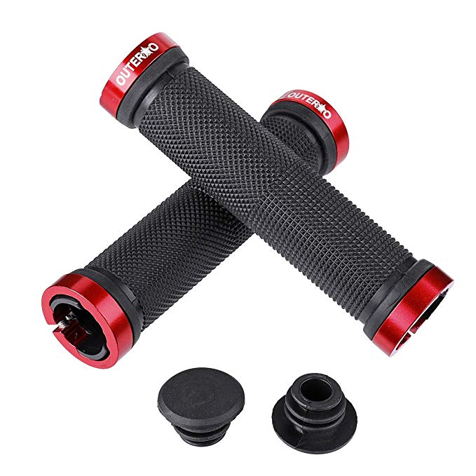 OUTERDO 1 Pair Aluminium Screw Bike Handlebar Grips Bicycle Handlebar Lock on Locking Aluminum Grips MTB MXB