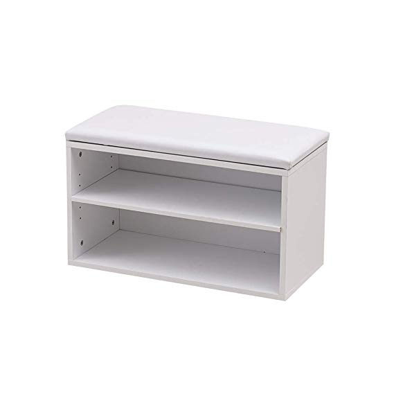 HomJoy Modern Design Shoe Cabinet, Wooden Shoe Rack Closet Hallway Storage Organiser Unit (White Bench)