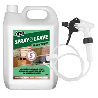 One Chem 5 Litre Ready To Use Spray and Leave with added Long Hose Trigger Spray - Fencing Patio Decking Driveway - Green Algae and Mould Killer