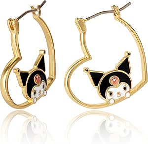 Sanrio Hello Kitty, My Melody, Kuromi, Kawaii Womens Hoop Earrings - Flash Plated Earrings Officially Licensed