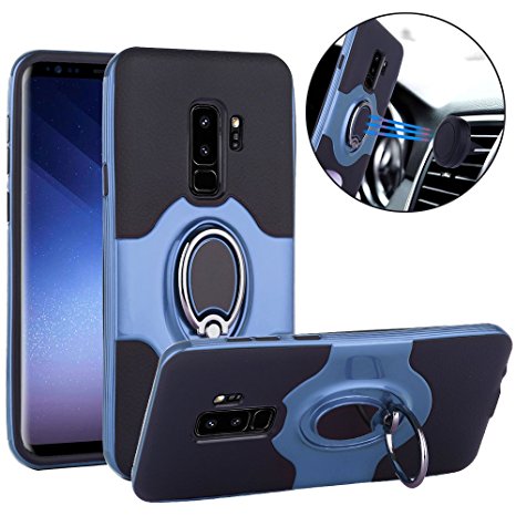 Galaxy S9 Plus Case, Slim Drop Protection Cover, IMPROVED Ring Grip Holder Stand, Back Magnetic Circle With Air Vent Magnetic Car Vent Mount For Samsung Galaxy S9 Plus - Metallic Blue