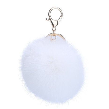niceeshop(TM) Novelty Rabbit Fur Ball Charm Key Chain for Car Key Ring or Bag (White)