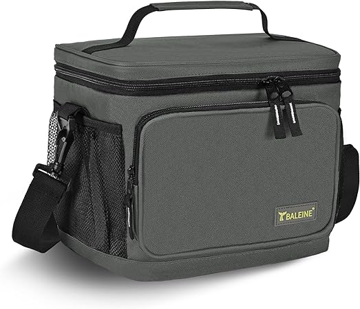 BALEINE Full Size Insulated Lunch Bag, Large Leakproof Cooler Bag with Adjustable Shoulder Strap for Office Work Picnic, Freezable Lunch Box (Large, Grey)